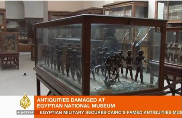 Damaged artifacts from Egyptian National Museum #2 (Caps from Al Jazeera Live Stream) #egypt #jan25