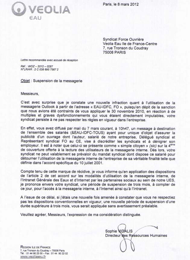 veolia-lettre-syndicat-suspension-internet-messagerie